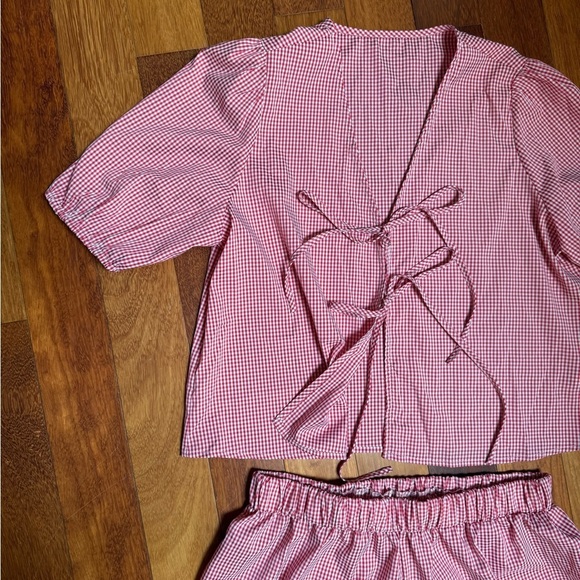 No Brand | Red & white matching gingham short set size large - Picture 3 of 4